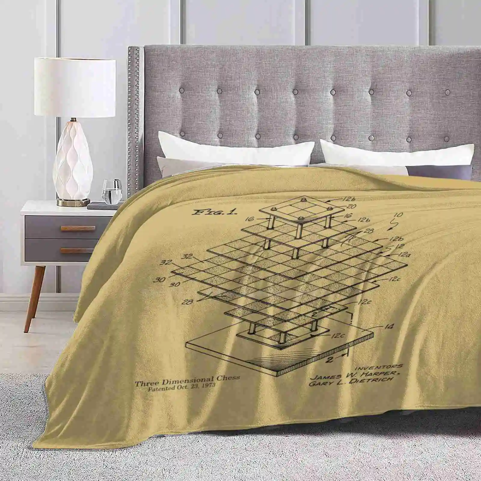 Patent Print-Three Dimensional Chess Board Four Seasons Comfortable Warm Soft Throw Blanket Chess Board Chessboard Strategy 3D