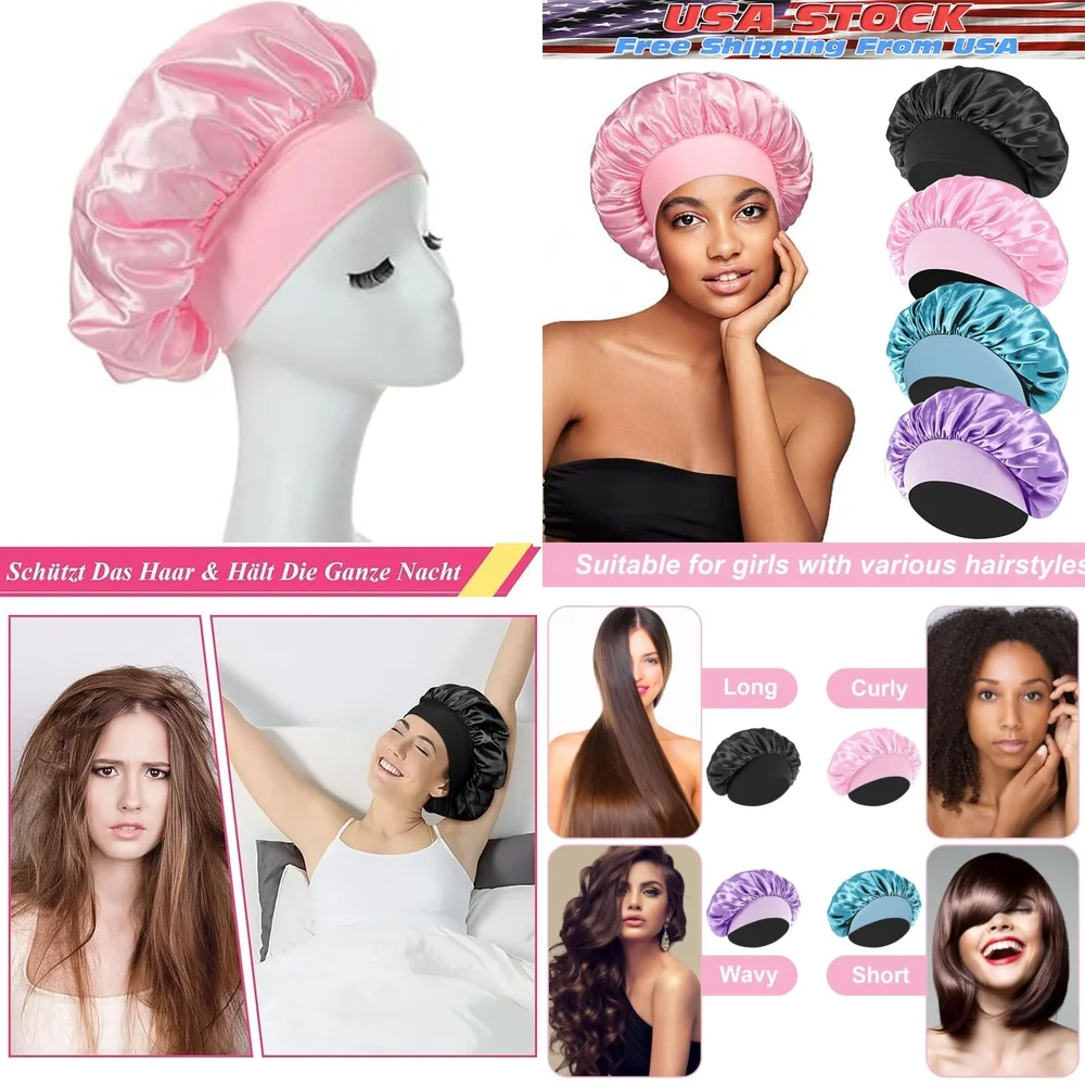 

Женский атласный чепчик для ночного сна, шапка для волос, шелковый чехол на голову, широкая резинка для вьющихся волос, натуральная защита волос, мягкая