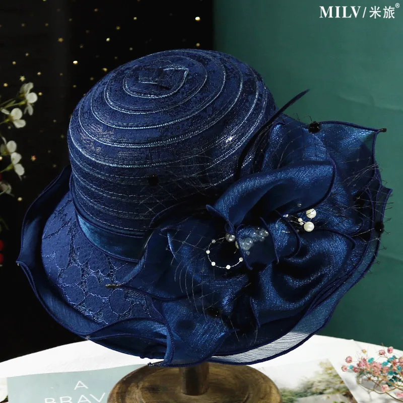 Damskie fascynatory Millinery kapelusz do kościoła elegancka, z kokardą szerokim rondem kapelusze wiadro Kentucky Derby Fedora damskie letnie