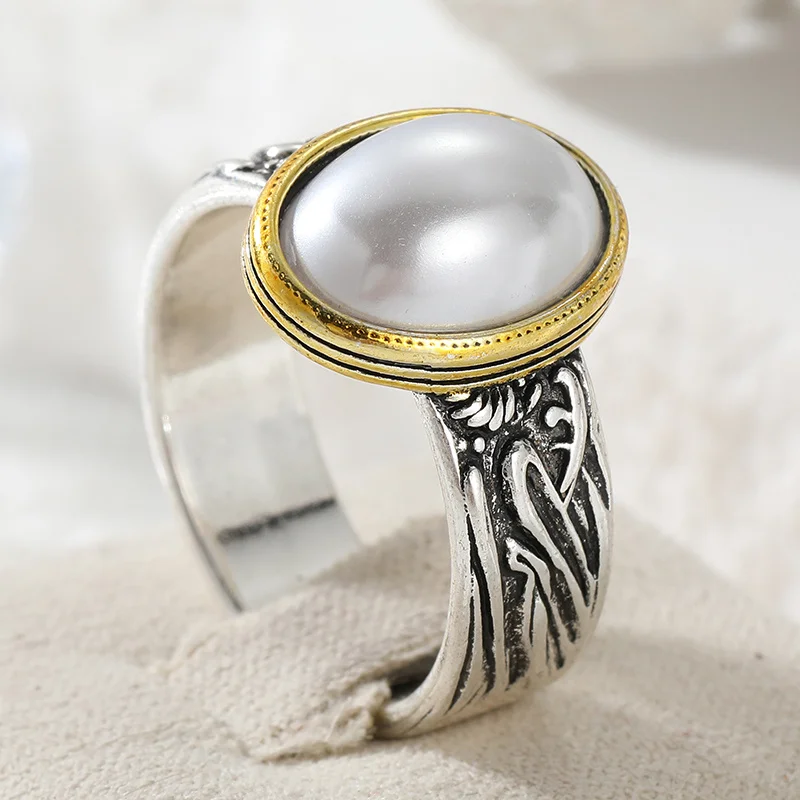 Vintage Silver Plated Carving Pattern Ring Women's Bohemian Style Fashion Ring Daily Casual Vacation Jewelry Accessory