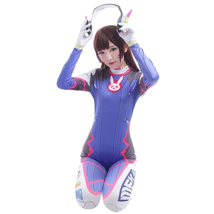 Anime Vrouw Jumpsuit Panty Dva Cosplay Kostuum Spel Zentai Pruik Cosplay Rekwisieten Hoofdtelefoon Pak D.Va Cos Party Halloween Kostuums