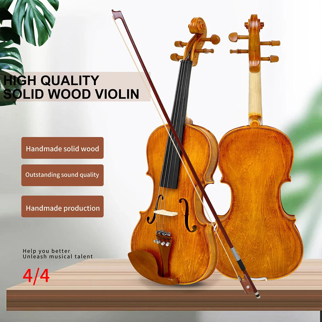 Astonvilla 4/4 Natural Color Violin Solid Wood Violin Set with Case Bow  Stringed Instrument Violin for Beginners