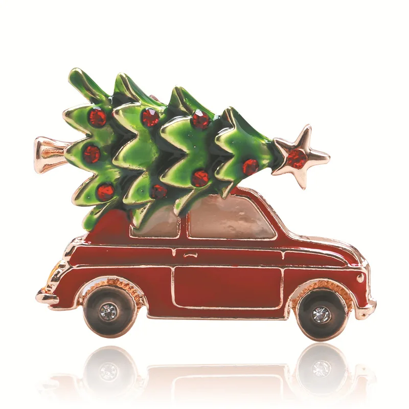 Christmas Tree Enamel Brooches for Women Metal Red Car Casual Party Office Brooch Pins Jewelry Party Christmas Day Gifts