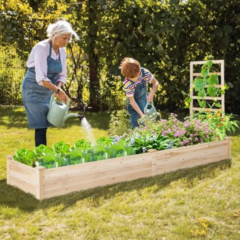Raised Garden Bed with Planter Box and Trellis-Natural