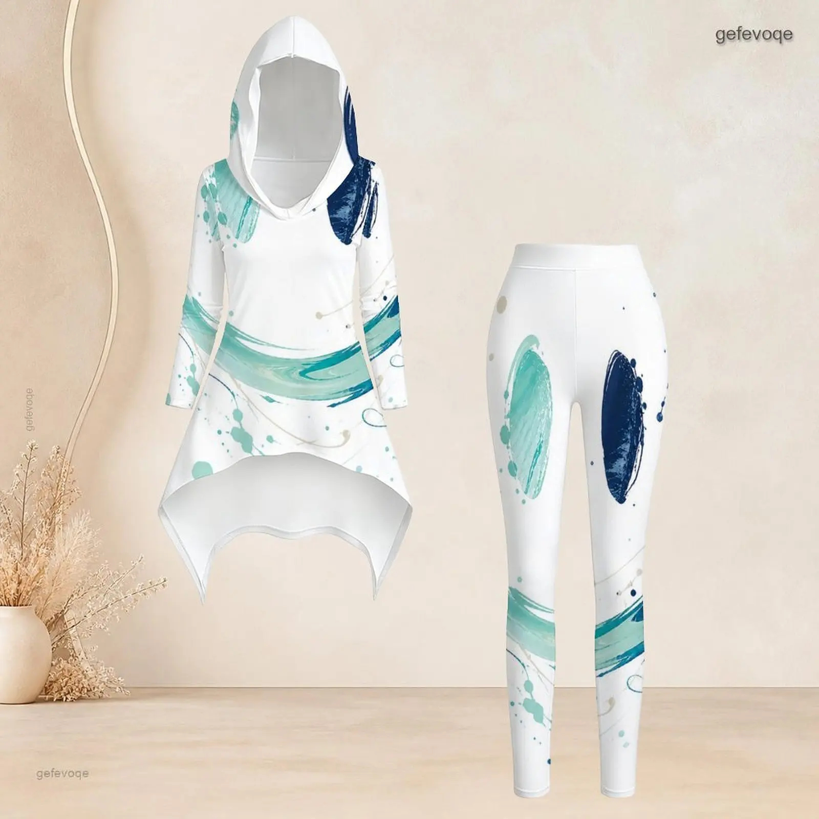 Women Women Abstract Brush Stroke Printed Hooded Long Sleeve High Low Top and Fitted Leggings Two Piece Set - Aliexpress Deal