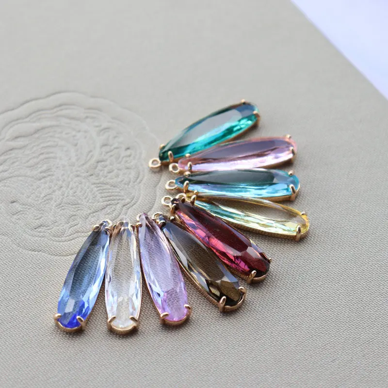 10pcs Glass Pendant Copper Zircon Long Water Drop Charms Pendant For DIY Jewelry Making Accessories