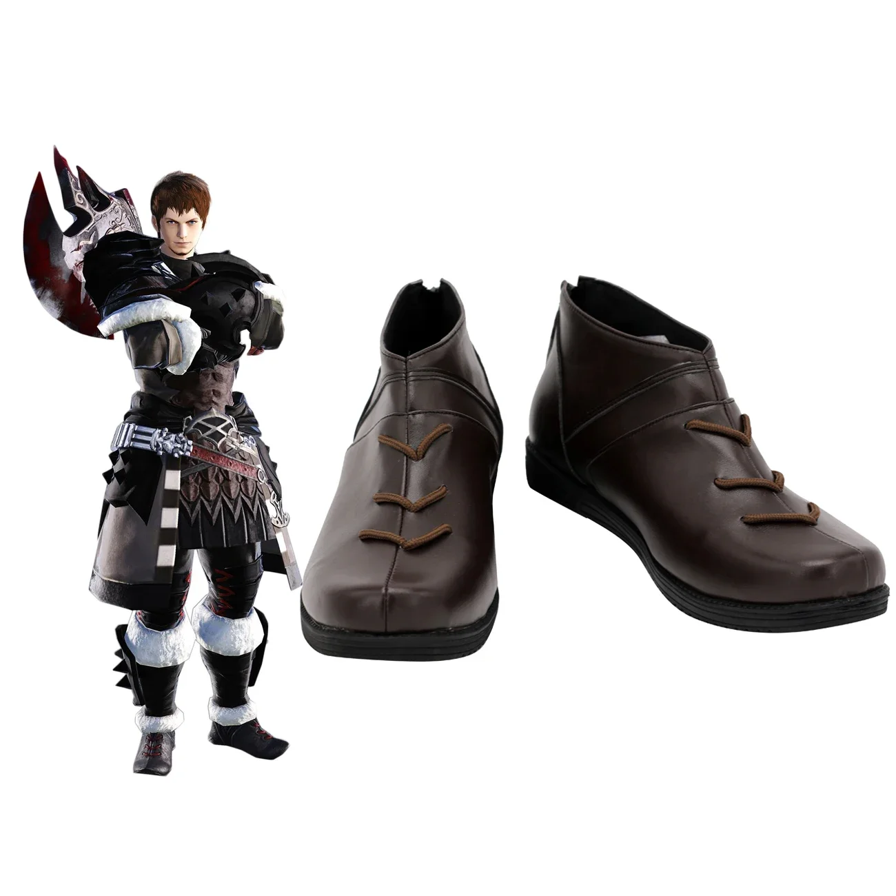 

Final Fantasy XIV FF14 Ardbert Cosplay Shoes Brown Boots Custom Made Any Size for Unisex