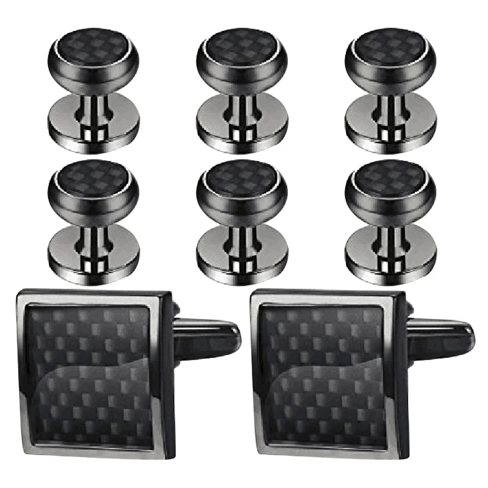 8 Pcs Shirt Cufflinks Men Dress Shirts Black Tuxedo Buttons Tie Tacks for Copper Bling Man Metal