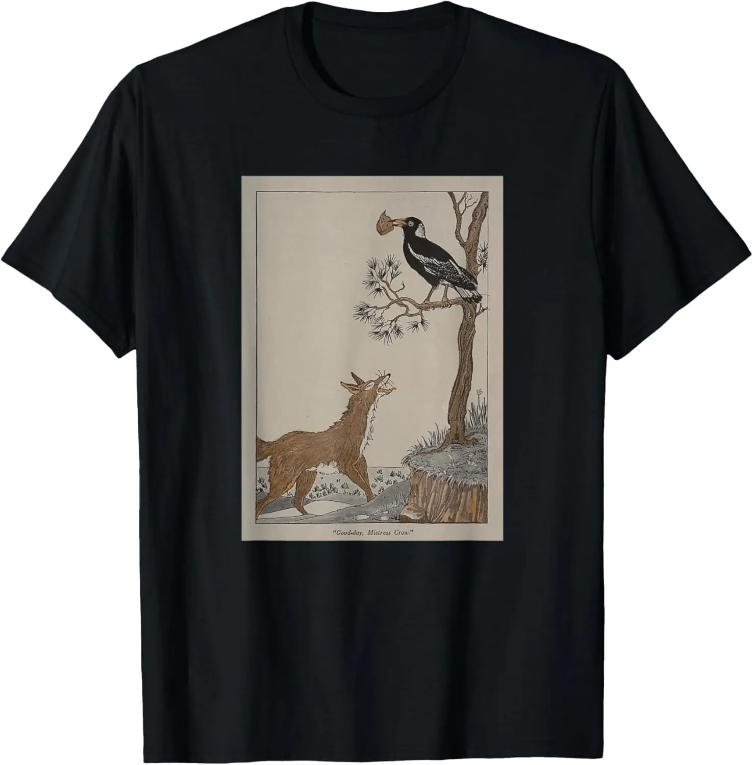 

The Fox and The Crow Aesop Fables Graphic Tee Soft Cotton Breathable T-Shirt Men Trip Wear