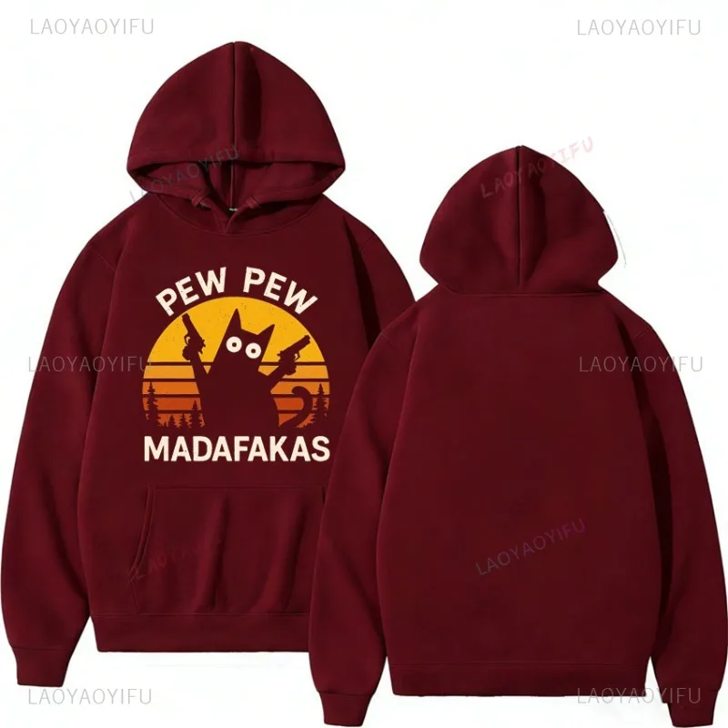

Pew Pew Madafakas Cat with Two Guns Theme Graphic Men's Women's Comfortable Long Sleeve Fashion Autumn Streetwear Pullovers