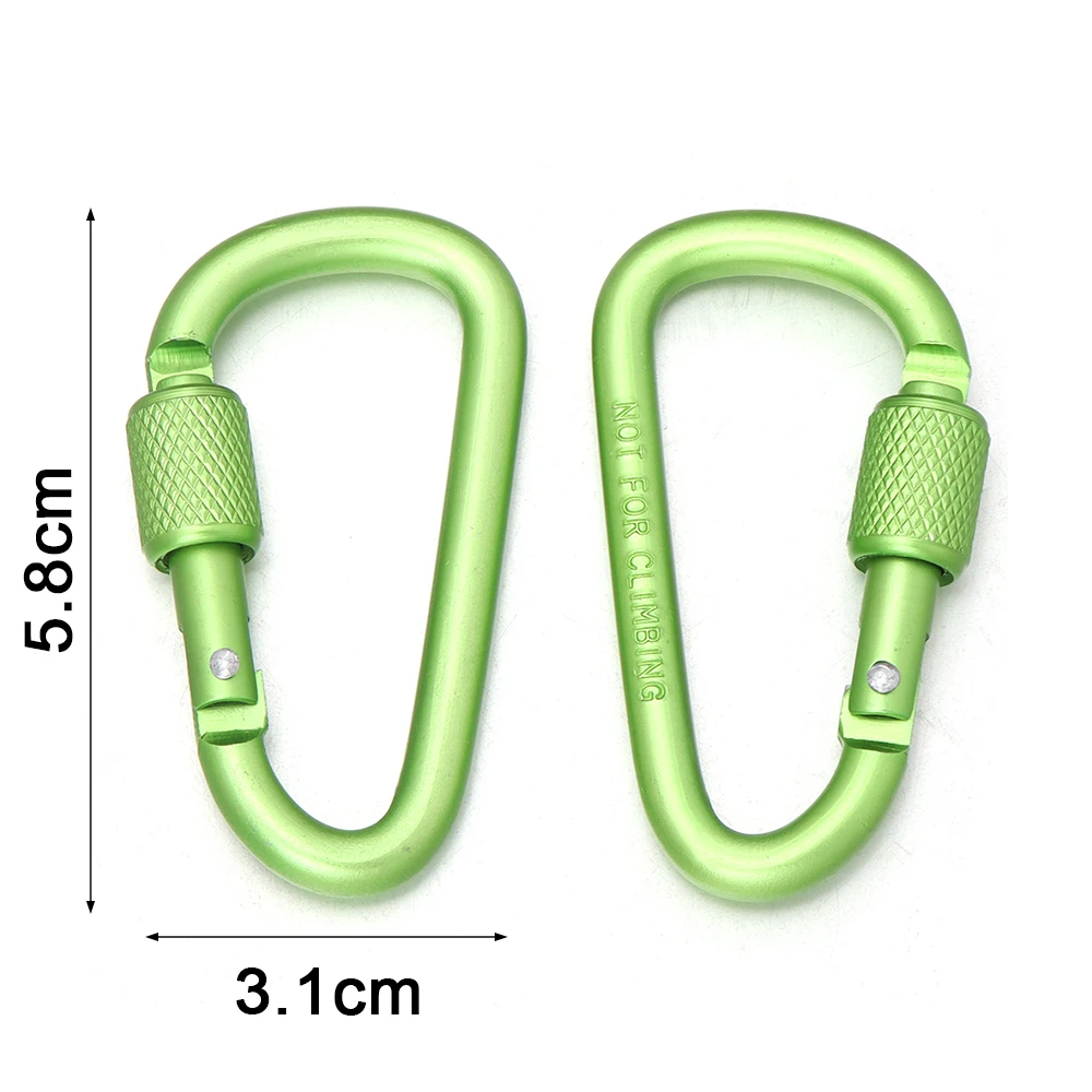 2 Stück Outdoor-Sport Aluminiumlegierung Sicherheitsschnalle Schlüsselanhänger mit Verschluss Kletter-Karabiner D-Form Camping Wandern Haken – Detail 1