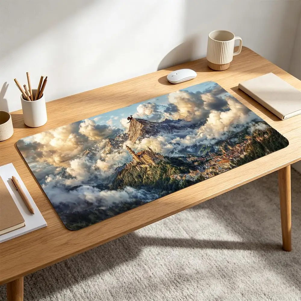 Giant Dragon Snow Mountain Peak Fantasy Castle Town Cloud Sea XXL Gaming Mouse Pad Large alfombrillas para escritorio