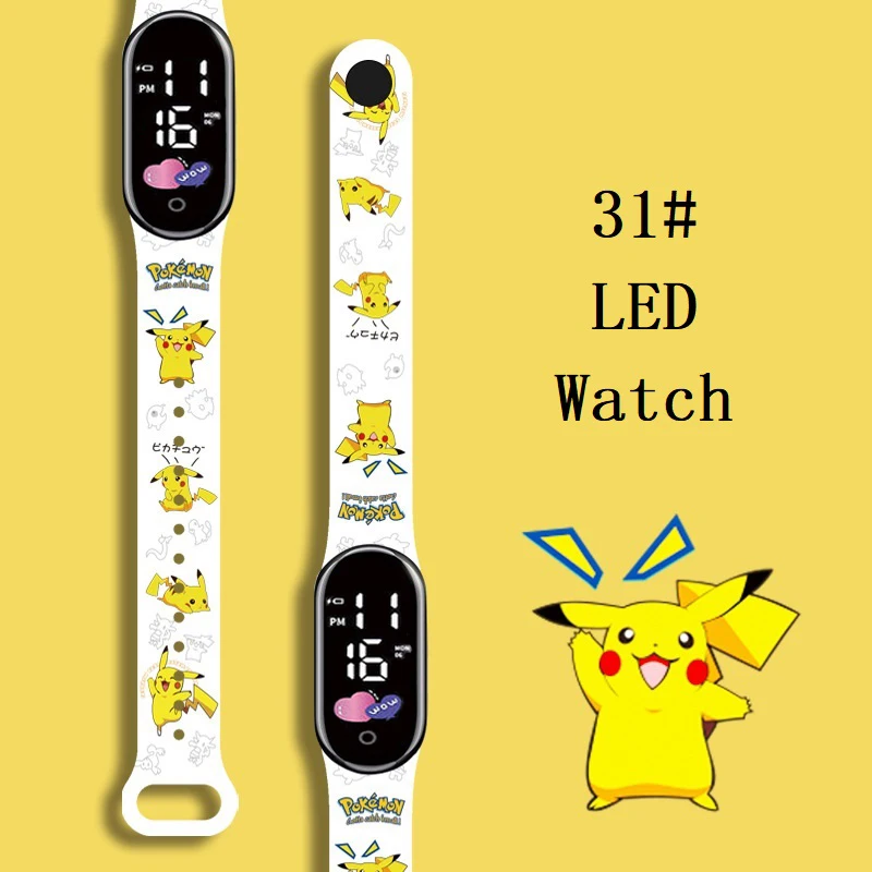 Pokemon Strap LED Electronic Watch Fashion Colorful Bracelet Touch Waterproof Anime Character Pikachu Kid Digital Watches