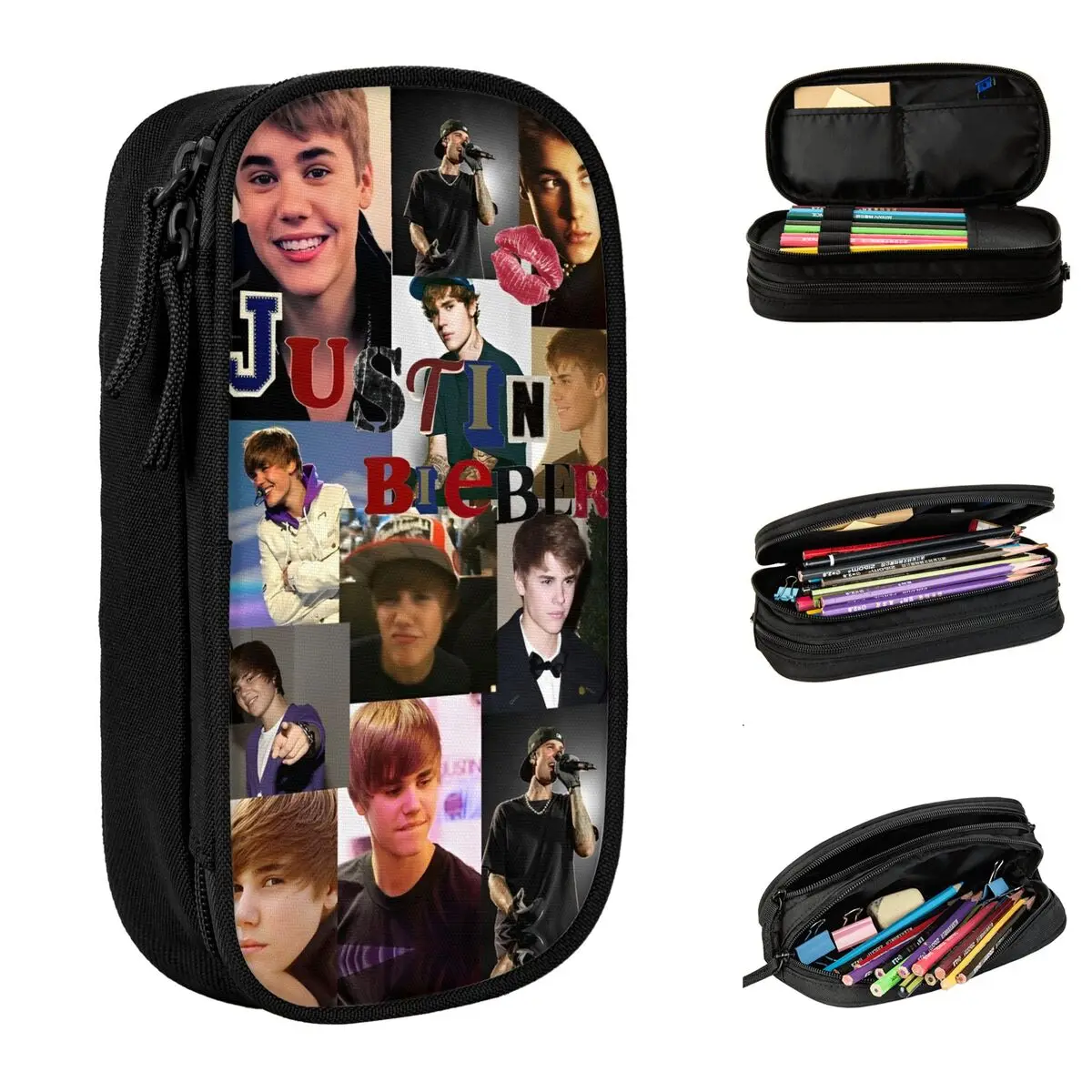 

Hiphop Justins Biebers Pencil Case Creative Pen Holder Bag Student Big Capacity Students School Zipper Pencil Box