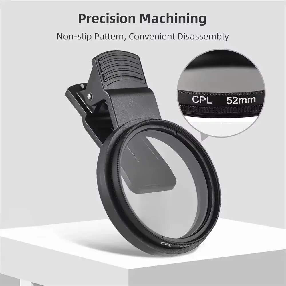 Filtro polarizzatore circolare universale CPL da 52 mm con clip per obiettivo di telefoni cellulari, per smartphone iPhone e Samsung