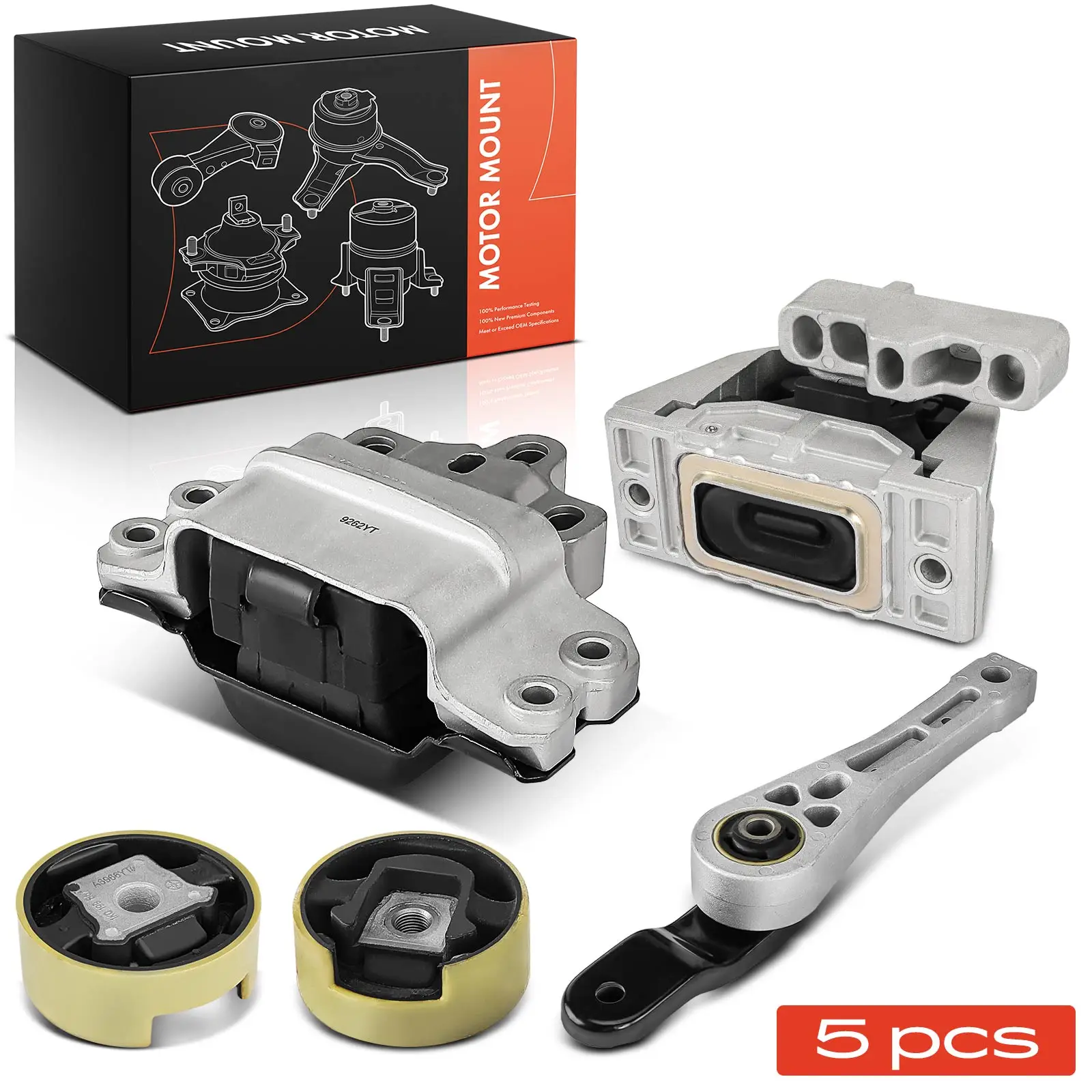 Frankberg 4x motoronderdelen + 1x transmissieonderdelen + 1x koppelsteun voor- en achterzijde voor VW Golf V Plus Audi A3 Seat EM8975