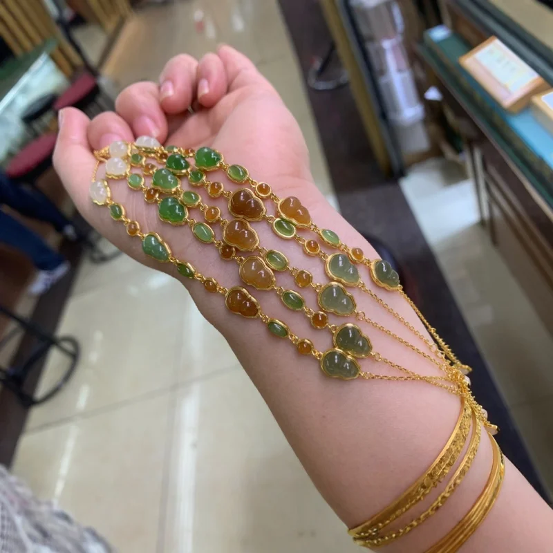 

New Gourd 925 Silver Plated Inlaid Hetian Yuduo Bracelet