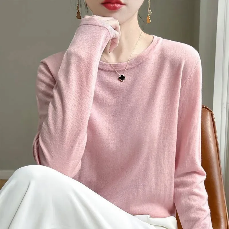 

Осенний женский модный однотонный вязаный свитер-кардиган во французском стиле с круглым вырезом, тонкий, весенний, с длинными рукавами, пуловер