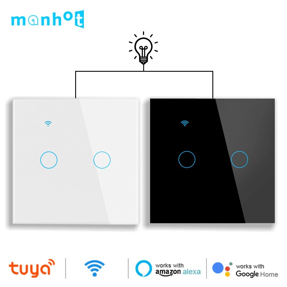 Tuya Smart Wifi EU Touch Switch Glass Panel Touch Switch 2Way Stairs Wall Switch For Alexa Google Home Waterproof and Fireproof