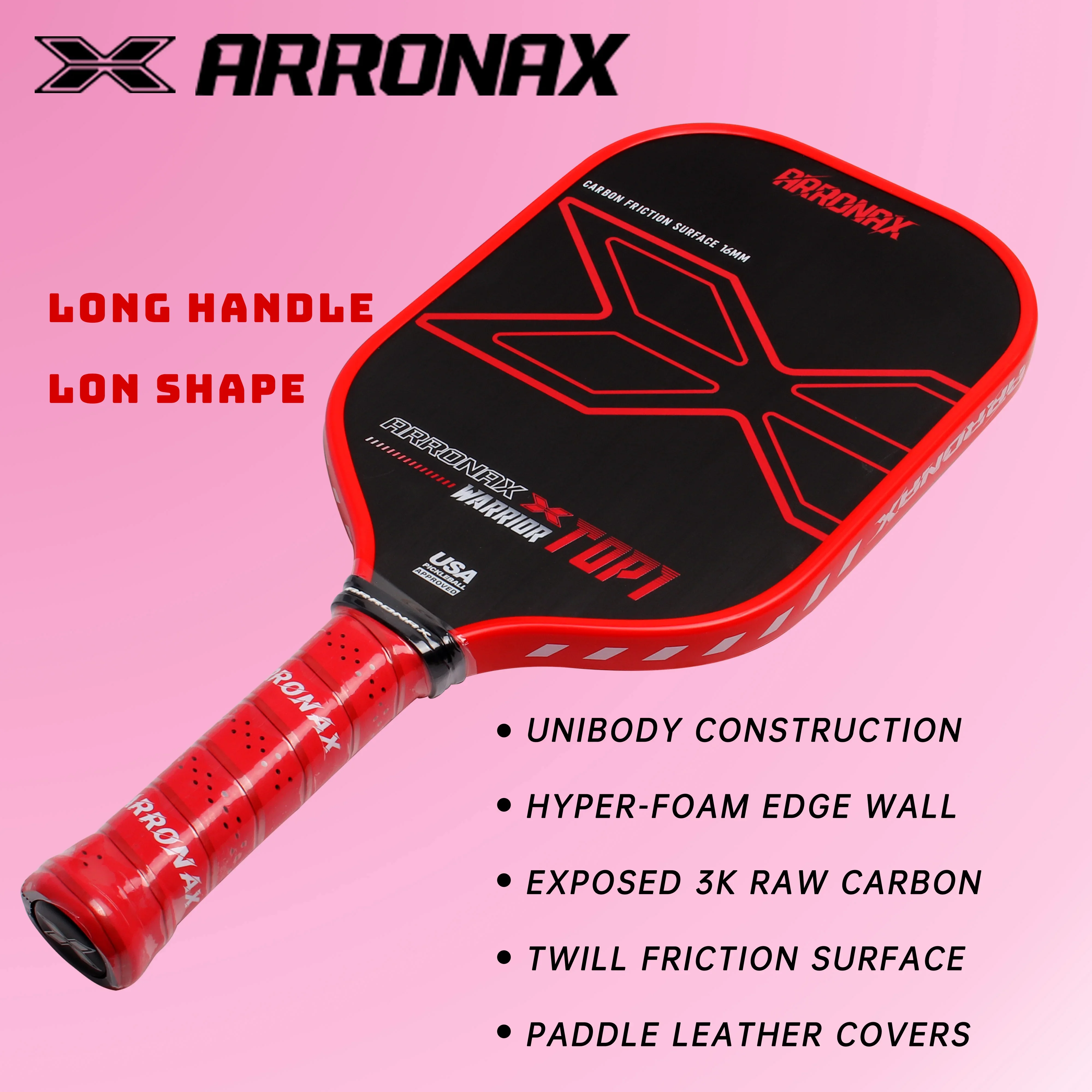 ARRONAX USAPA Approved Thermoformed Unibody T700 Raw Carbon Fiber Pickleball Paddle Spin Textured Surface With Foam Edge