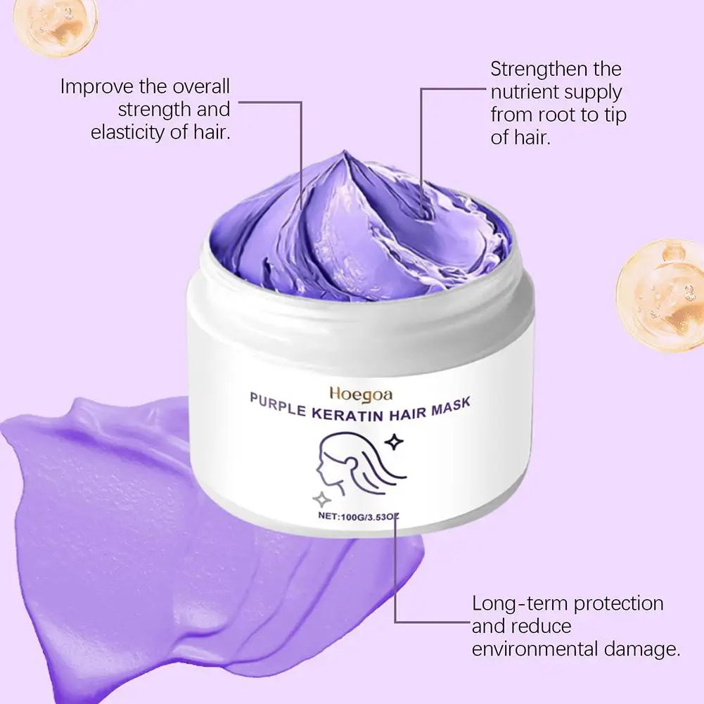 100g สีม่วง Keratin Hair Mask Keratin Treatment Hairs Conditioner Hair Care Essential Nourishing สําหรับผมแห้งเสีย Repai O1I5