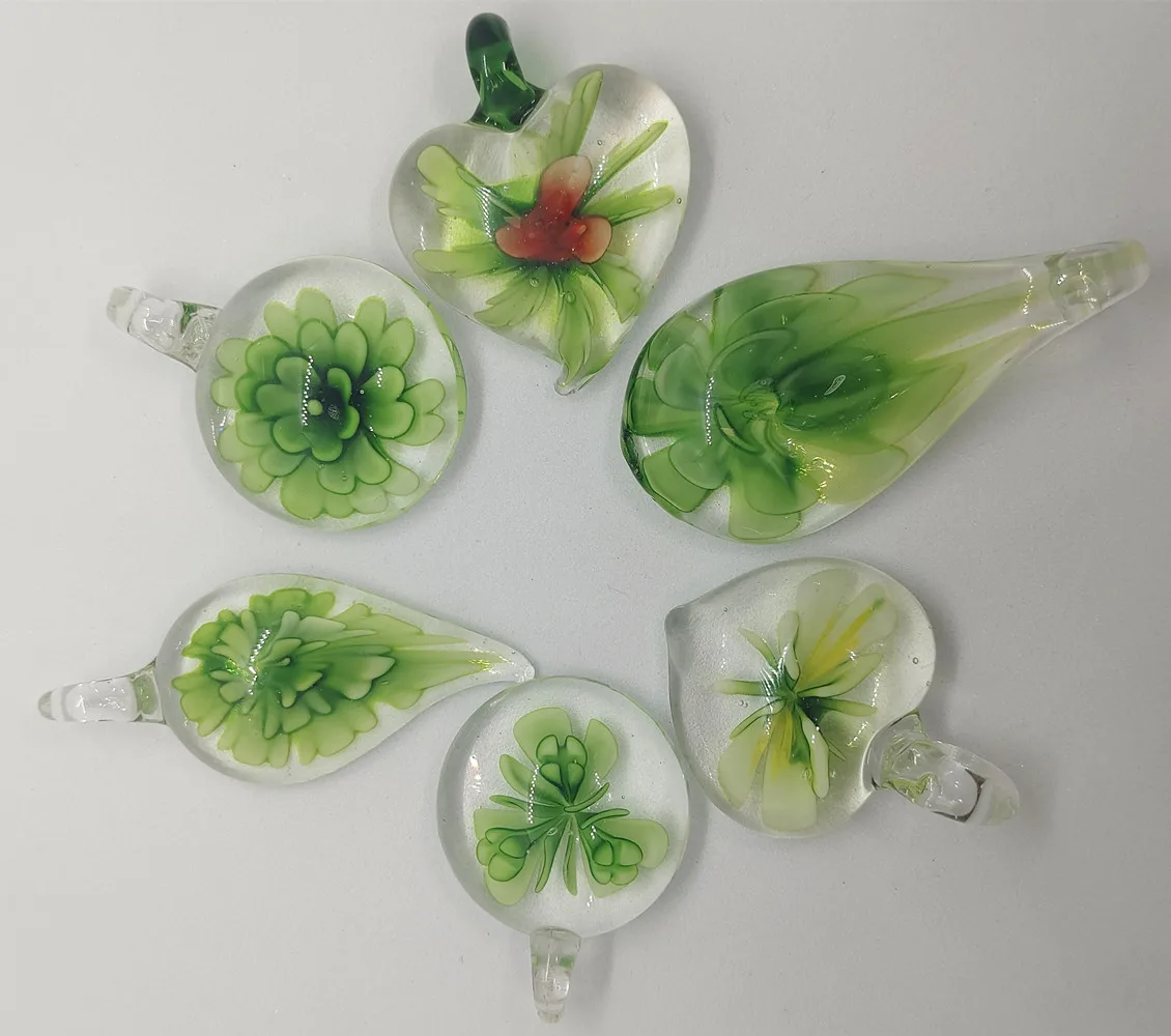 Unique New Handmade Murano Lampwork Glass Multiple Styles Transparent Embedded Flower Pendant Fit Necklace  Jewelry Gift