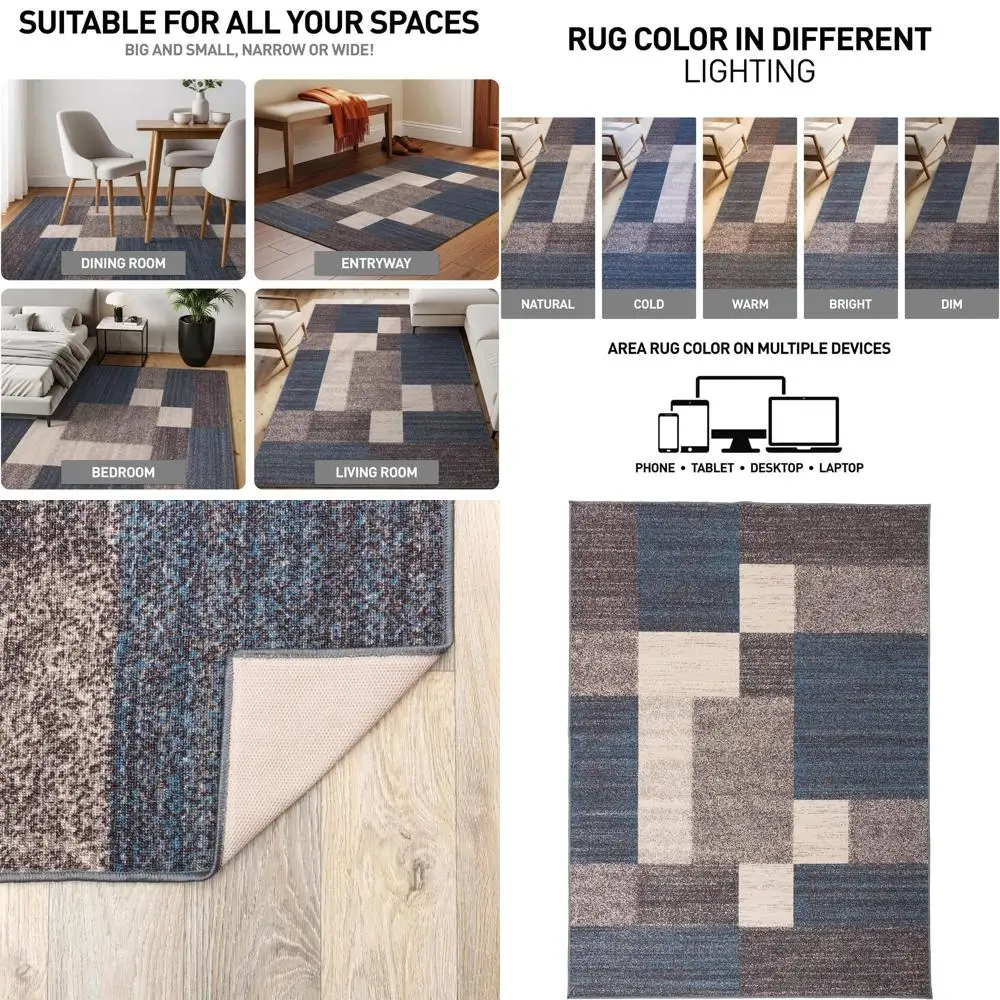 

Modern Blue Geometric Pattern Non-Slip Rug for Living, Dining, and Office Spaces, 3'3 x 5'