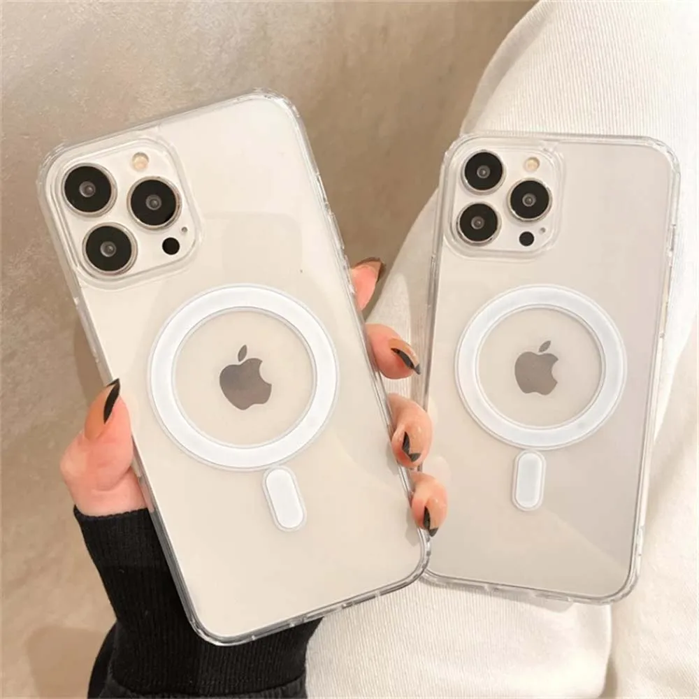 Luxury Wireless Magnetic Cover iPhone Magsafe Case For iPhone 16 15 14 Pro Max 13 12 Pro 11 Clear Acrylic Cases