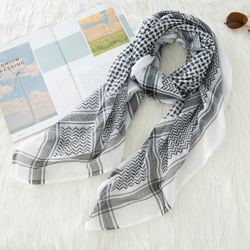 

Black White Men Woven Kuffiyeh Arab Kafiya Shemagh Keffiyeh Middle Eastern Scarf Wrap Jacquard Traditional Headwrap