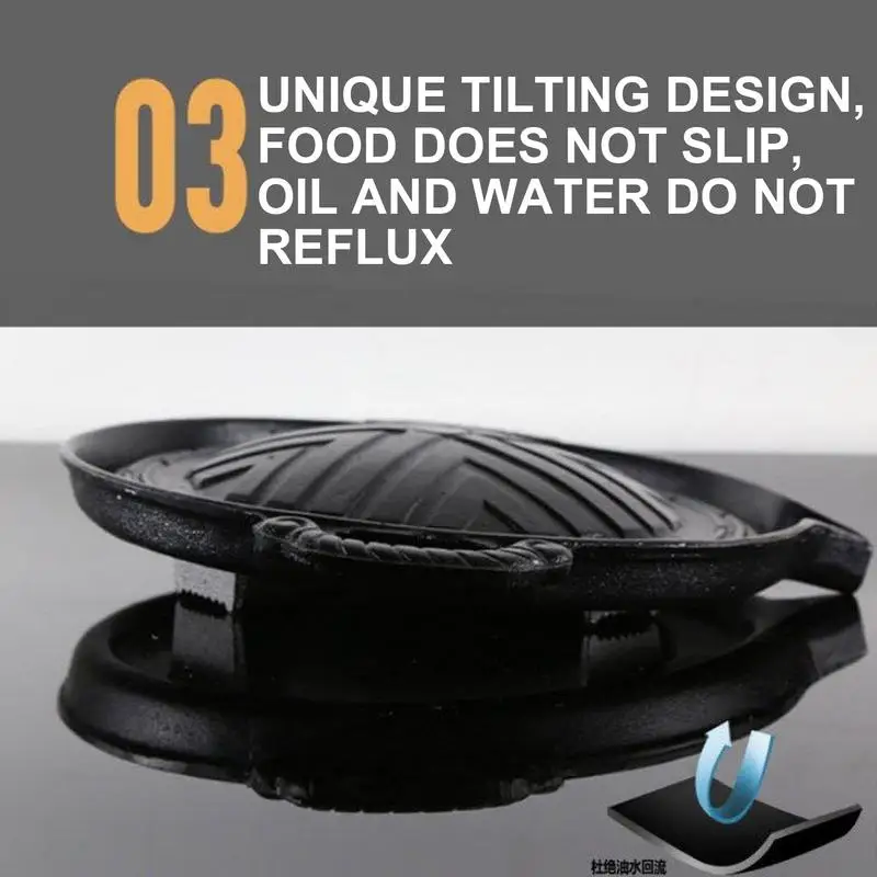 Grill Pan Cast Iron Steak Pan For Outdoor Grill 11 Inch Non-Stick Grilling Plate For Home And Outdoor Use Barbecue Griddle