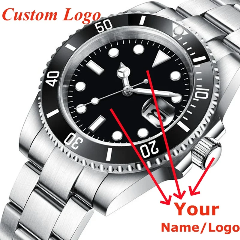 DIY Custom LOGO 40mm Watch NH35 Sapphire Glass Automatic Wristwatch Mechanical Mens Watch Sterile Dial Ceramic Bezel ﻿