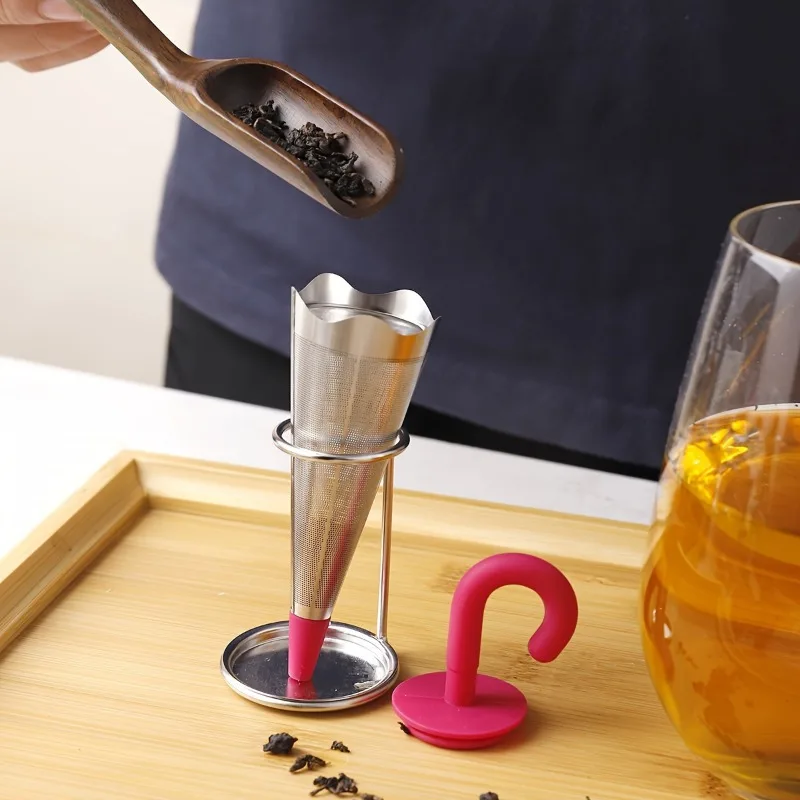 1pc Reusable Umbrella Tea Infuser With Drip Tray For Tea Cups, Mugs And Teapots, Stainless Steel Fine Mesh Tea Strainer view 6