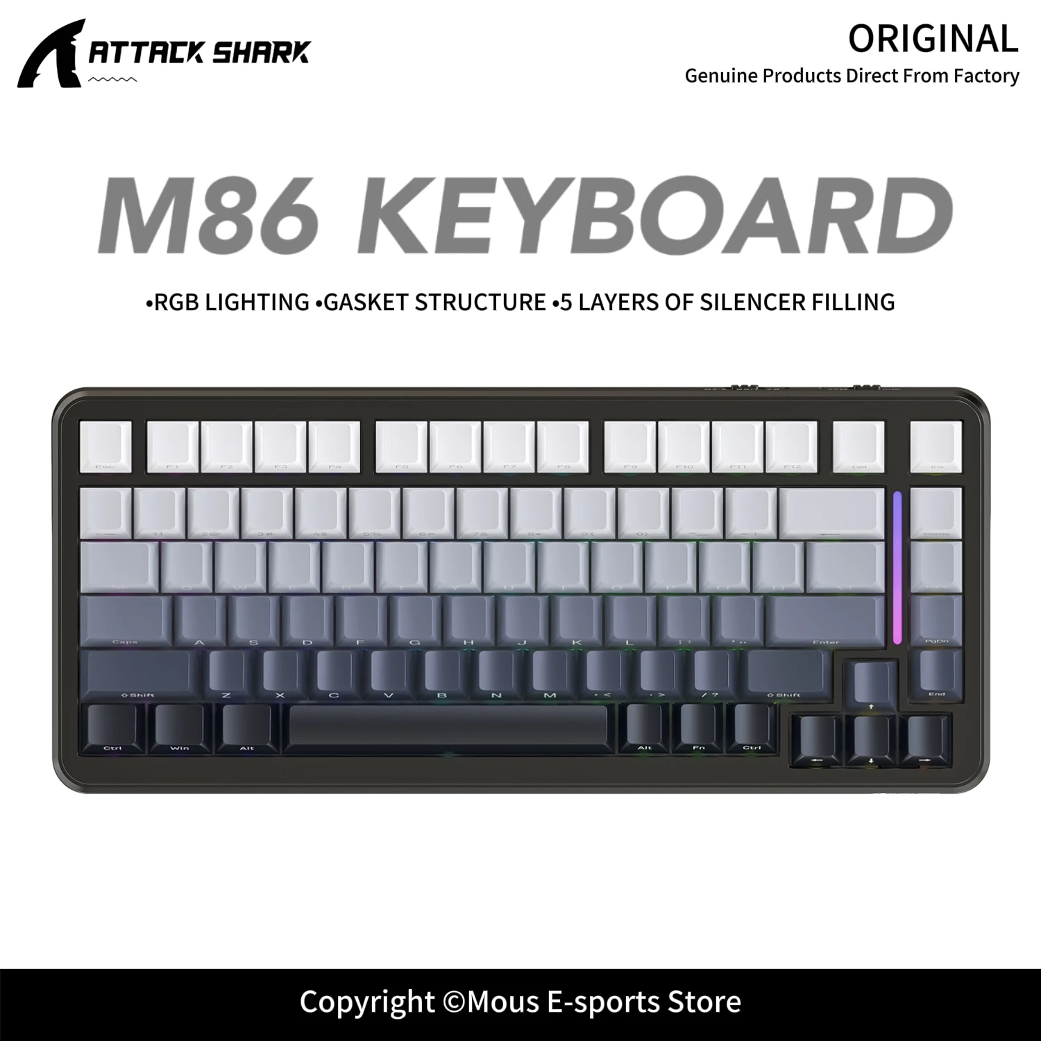 M86 ATTACK SHARK 75% RGB Gaming Keyboard 5 Layers Silencing Fill Lower Light Effect Programmable Macro Driver for E-Sports