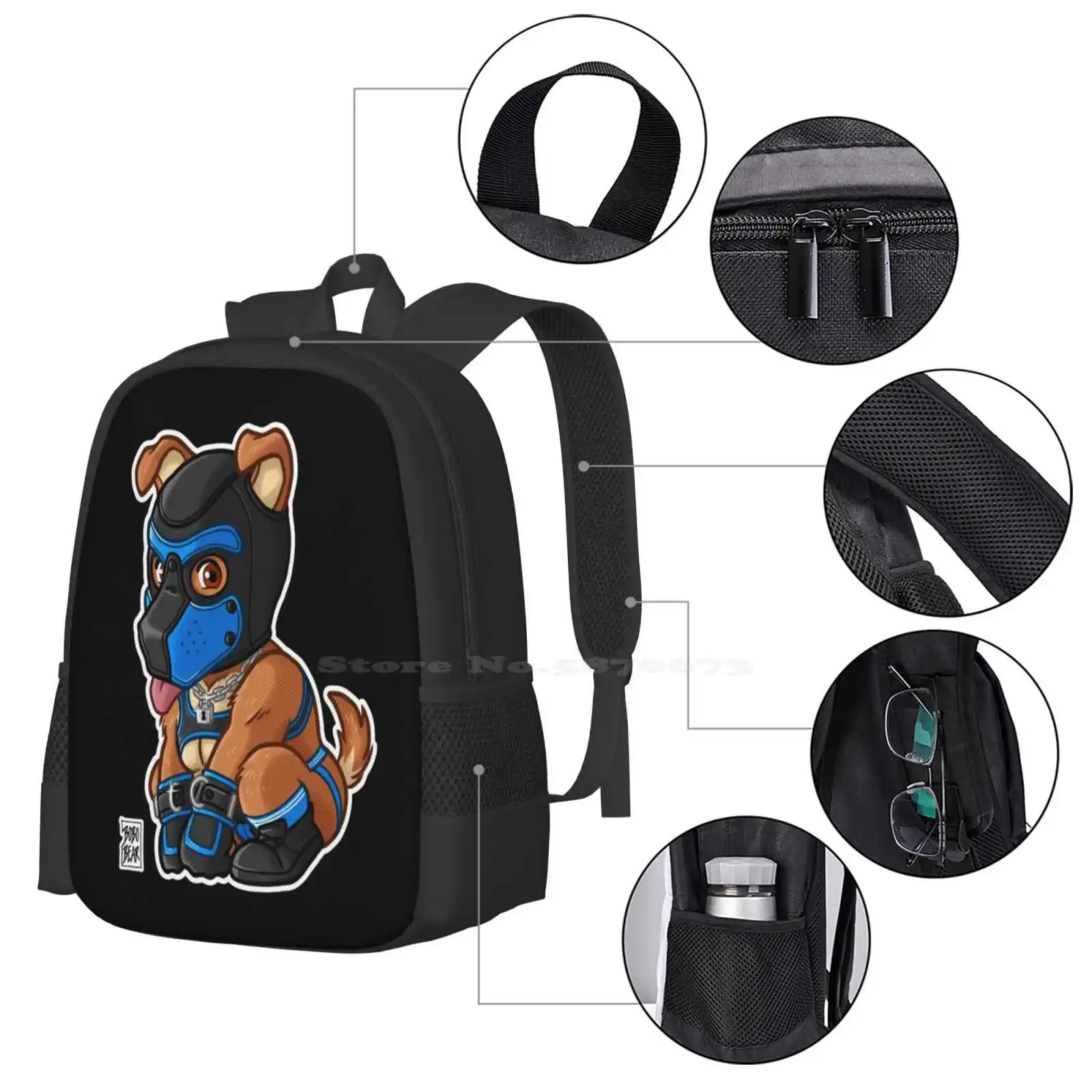 Playful Puppy - Blue Mask - Bearzoo Series Backpack For Student School Laptop Travel Bag Bobobearart Bobo Bear Bear Weekend Otte