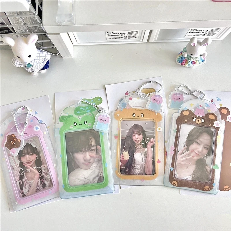 Ins Style Kawaii Animal Photo Holder for 3 inch Photo Holder PVC Card Case K-Pop Idol Photocard Protective Holder With Keychain