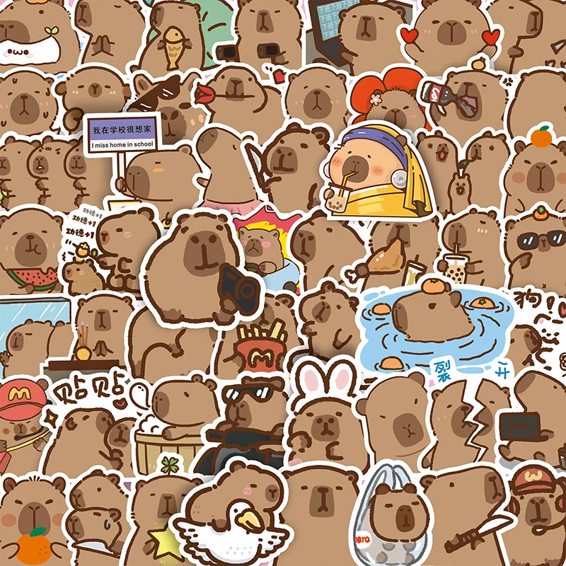 Cartoon Cute Capybara PVC Graffiti Sticker Sticky Aesthetic Decorative Scrapbook DIY Child Phone Stationery Decals