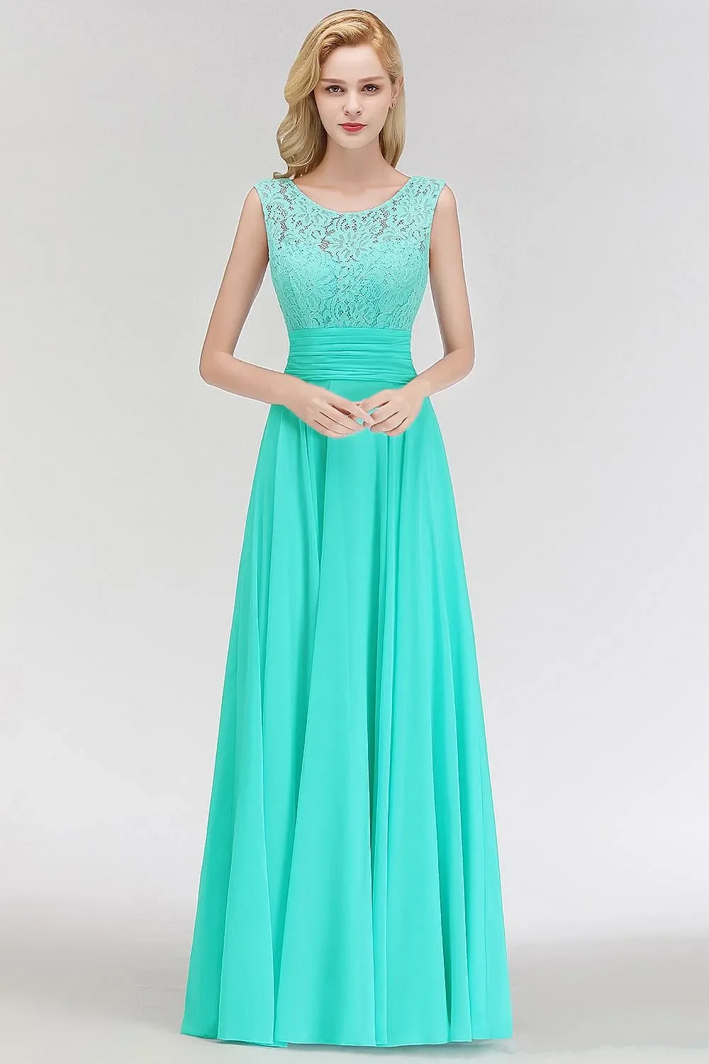 هنتر الشيفون البلد فساتين وصيفة الشرف طويلة طاقم الرقبة الدانتيل أعلى عارية الذراعين الطابق طول الزفاف ضيف خادمة الشرف فساتين