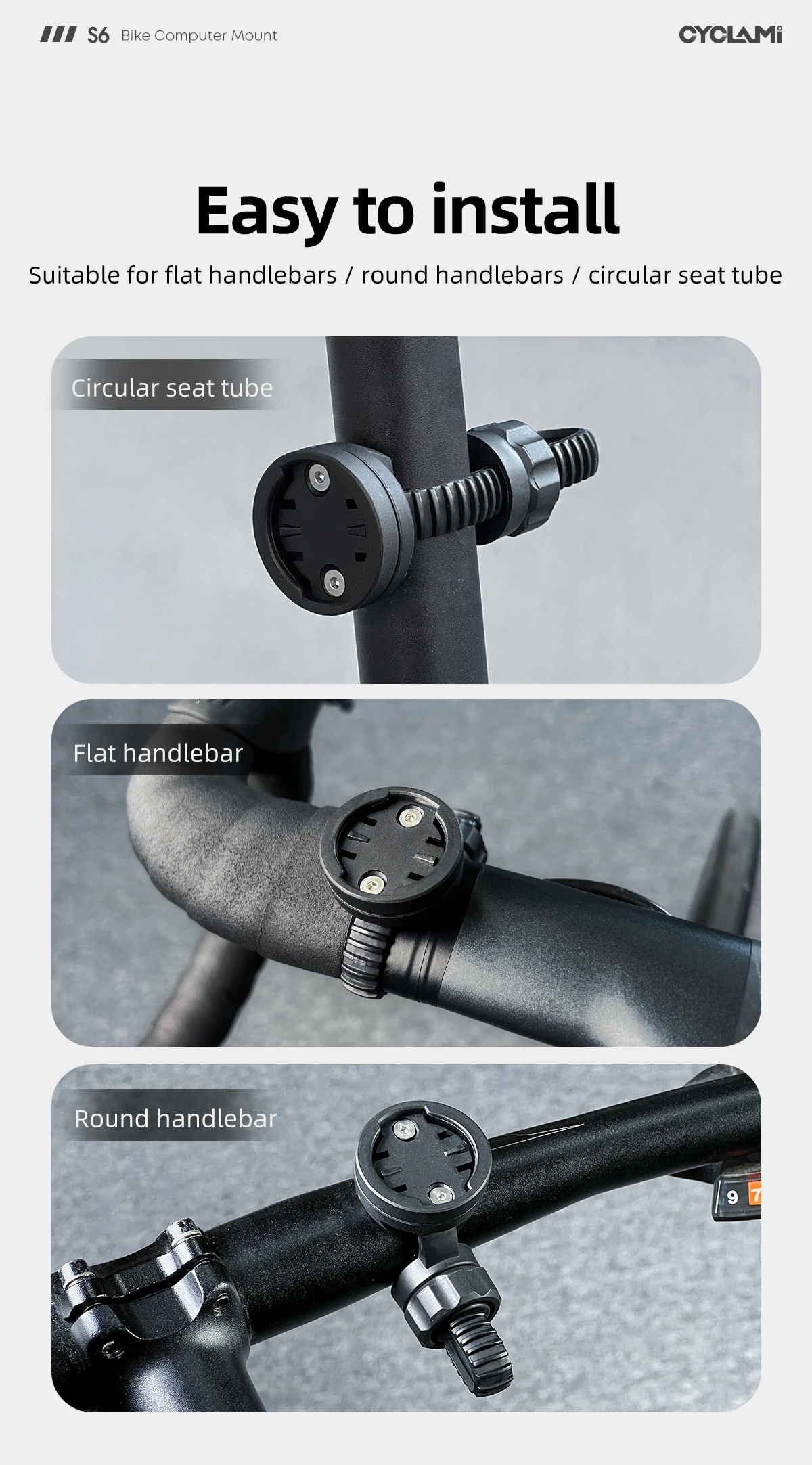 CYCLAMI S6 GPS Fahrradcomputer-Halterung, Scheinwerferhalterung, Rücklicht-Halterung für Lenker, Sattelstütze, Garmin, XOSS, IGPSPORT Zubehör – Detail 4