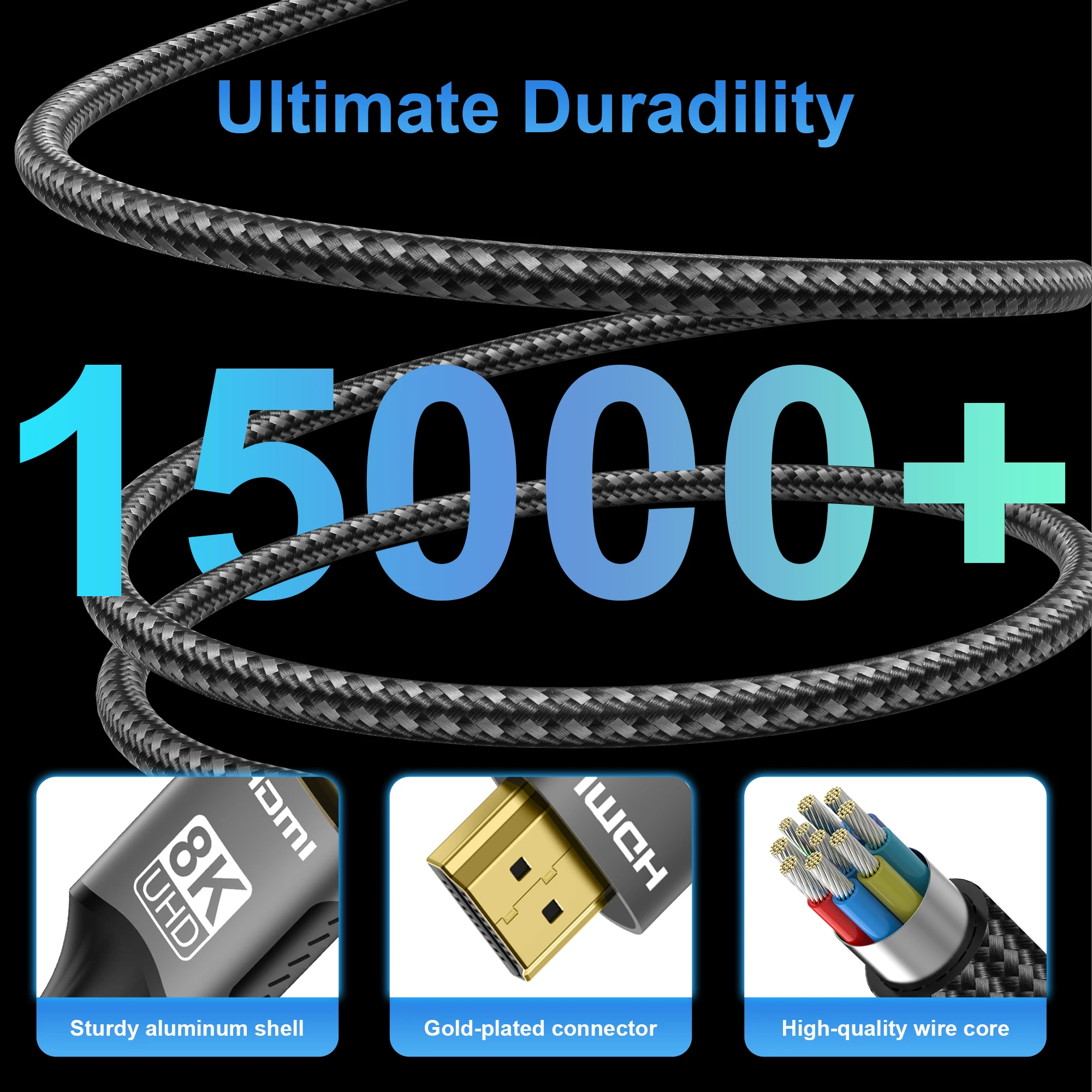 كابل 8K HDMI متوافق 8K @ 60 هرتز 4K @ 120 هرتز 48 جيجابت في الثانية HDMI2.1 كابل HDR كابل فيديو بتأثير ثلاثي الأبعاد لأجهزة الكمبيوتر المحمول HDTV PS5