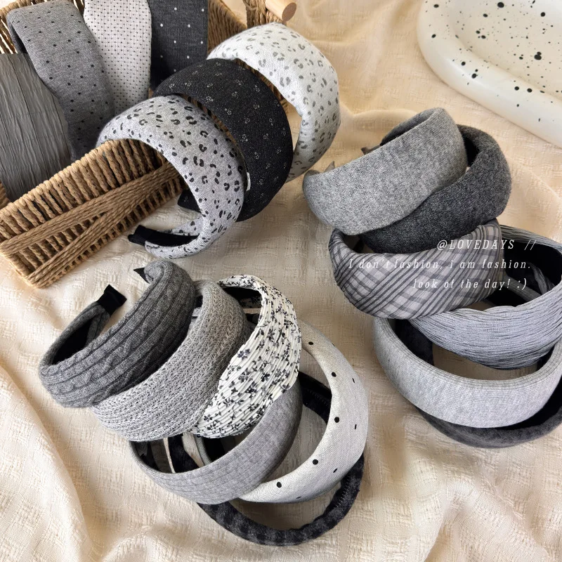 Headband Muted Gray Cloth Wide Band Leopard Floral High Crown Women Fall Winter Daily Multi Style Hair Accessory Lightweight