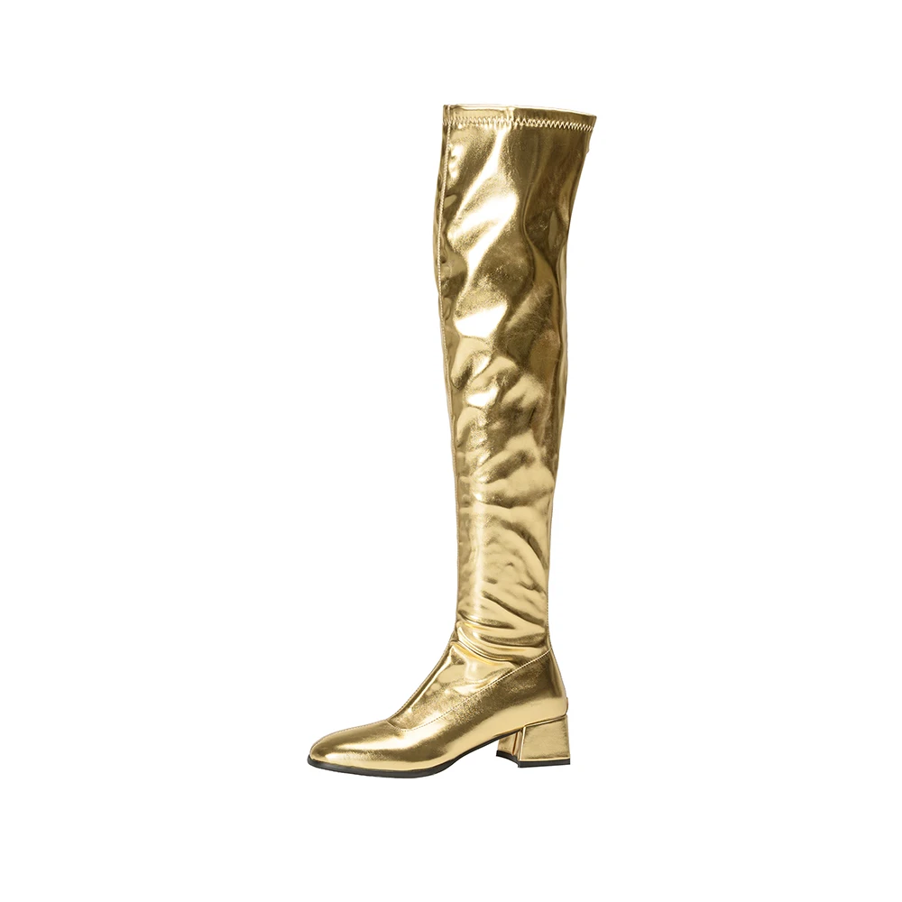 2026 Winter Fashion Women Thigh High Boots Round Toe Med Chunky Heels Lady Daily Shoes Small Large Plus Size 10 32 44 46 view 2
