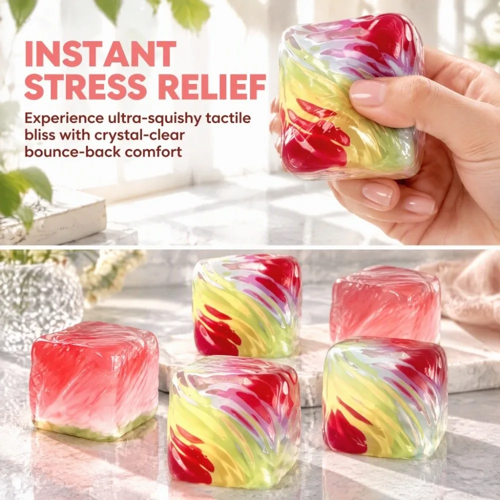 Ice Cube Ball Squeeze Toy Slow Rebound Solid Mixed Colors Fidget Toy Marbled Swirl Stretchable Squishy Ball Fingertip Toy