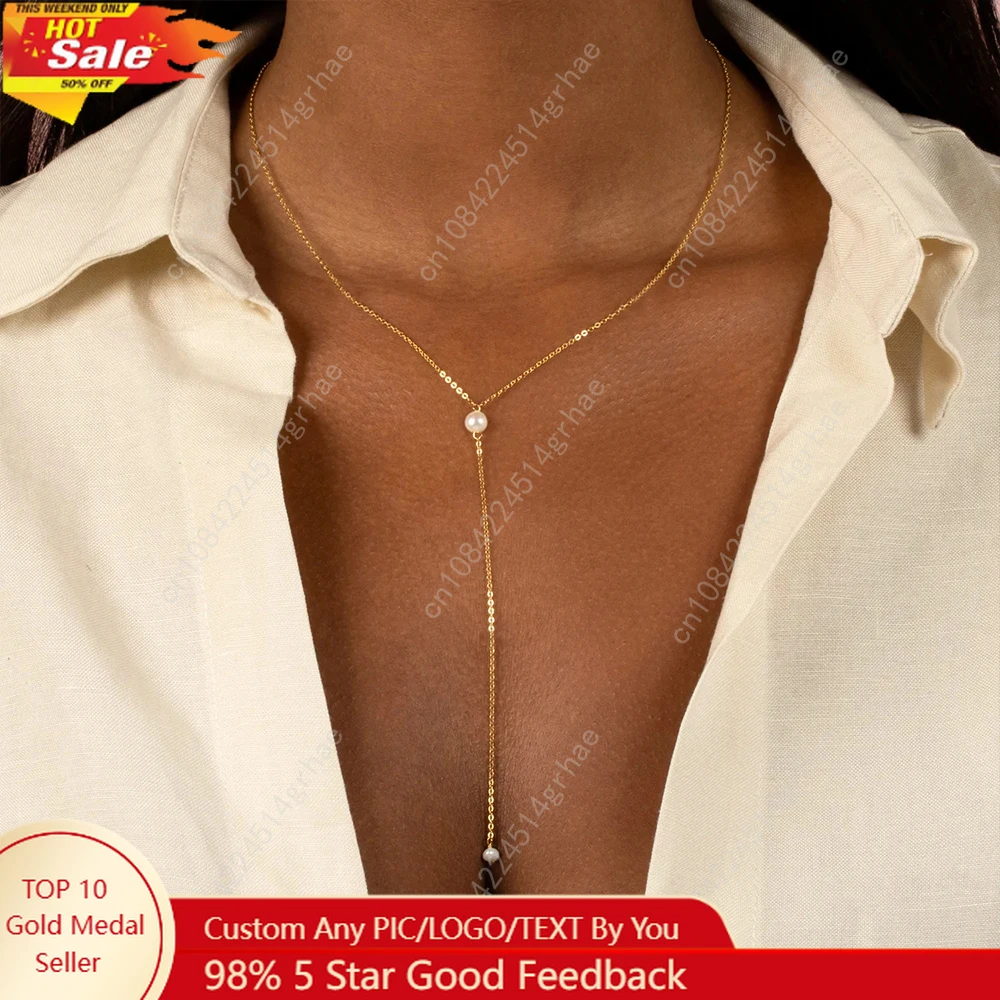 

Fashion Gold Color Chain Jewelry Necklace For Women Imitation Pearl Beads Pendant Wedding Gifts Stainless Steel Jewelry