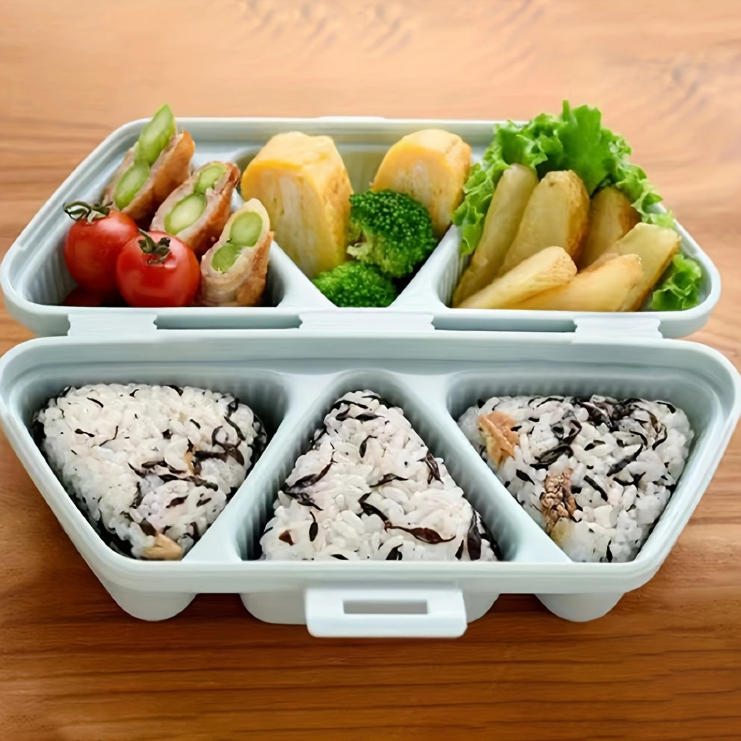 Triangle Onigiri Box Rice Mold Container - Plastic Kitchen Gadget, Portable Lunch Box - 8.2 x 3.7 x 3.1 Inch