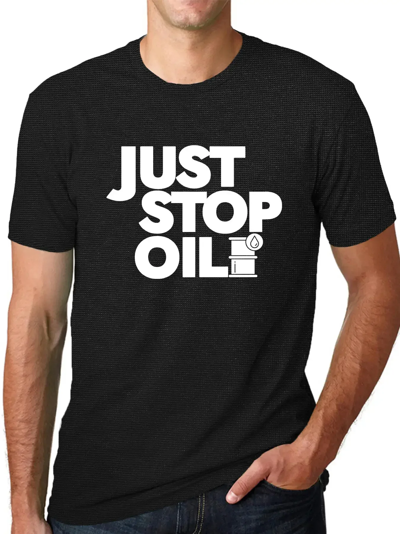 Environment Protest March , Save Earth Activist, Renewable Green Energy, Recycle T-shirt Mens Black JUST STOP OIL T-shirt