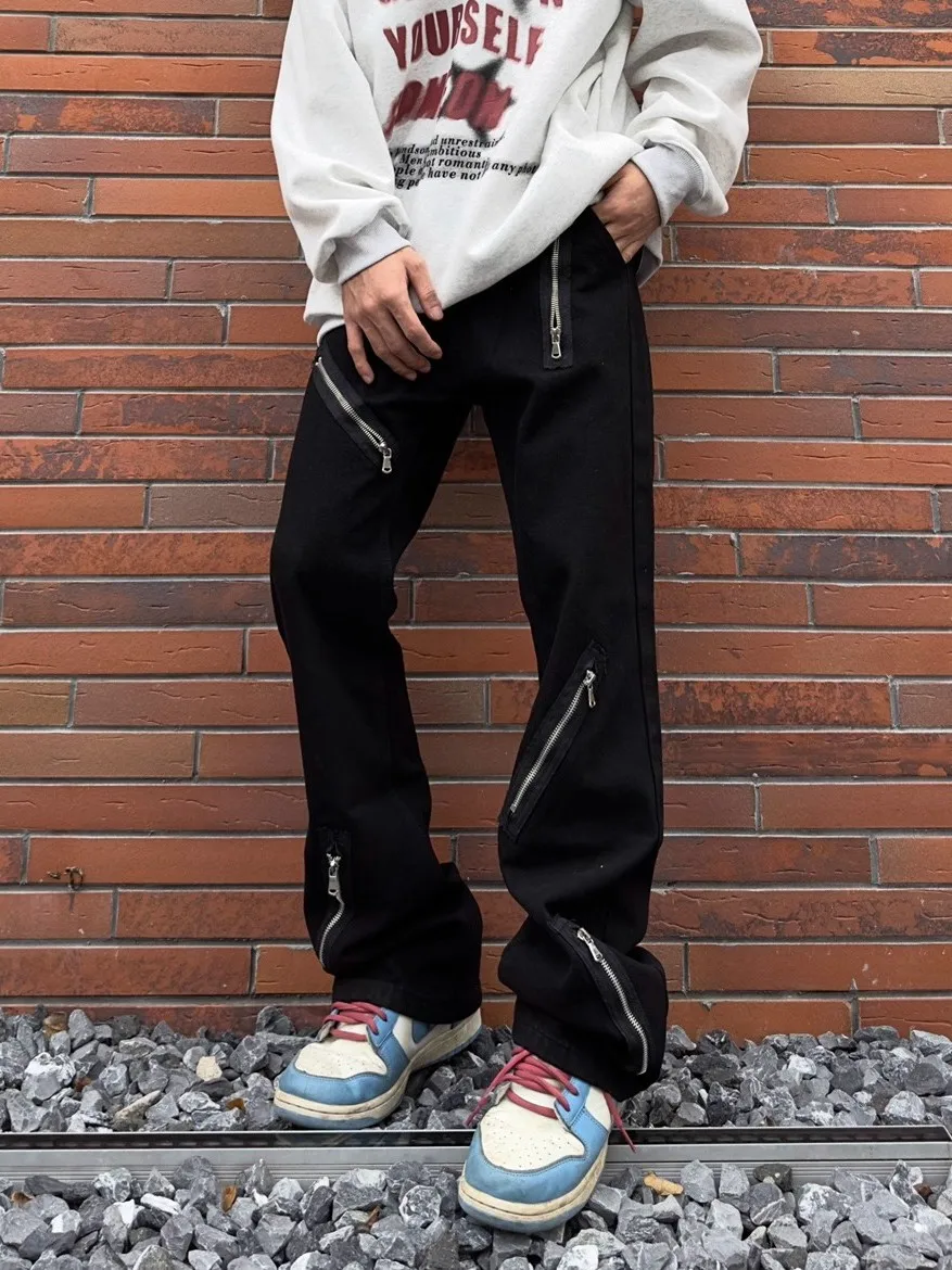 

Джинсы-клеш больших размеров в американском уличном стиле, весна-осень, свободные, с молнией, длинные брюки