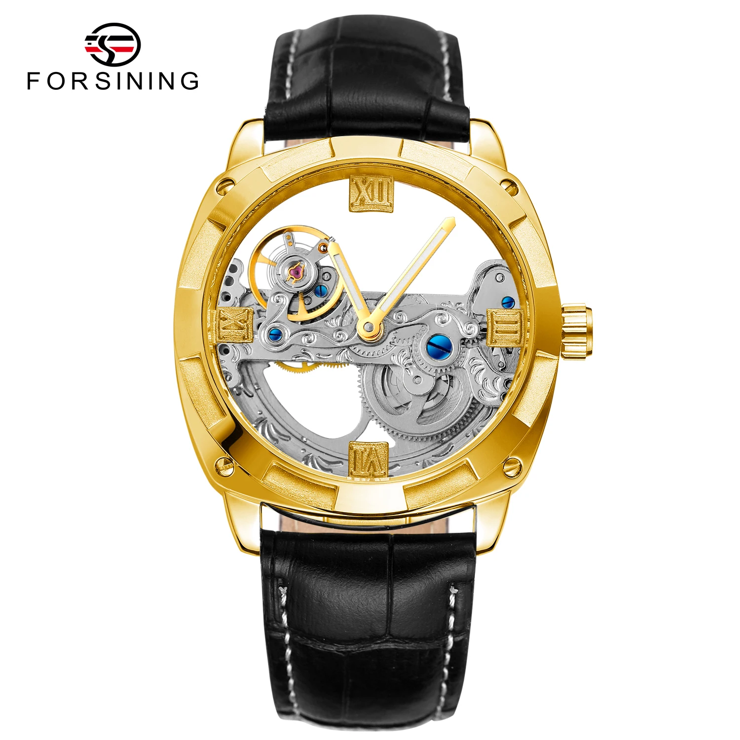 Forsining Official Exclusive Sale Double Side Transparent Fashion Business Design Skeleton Automatic Men Watch Top Brand Luxury