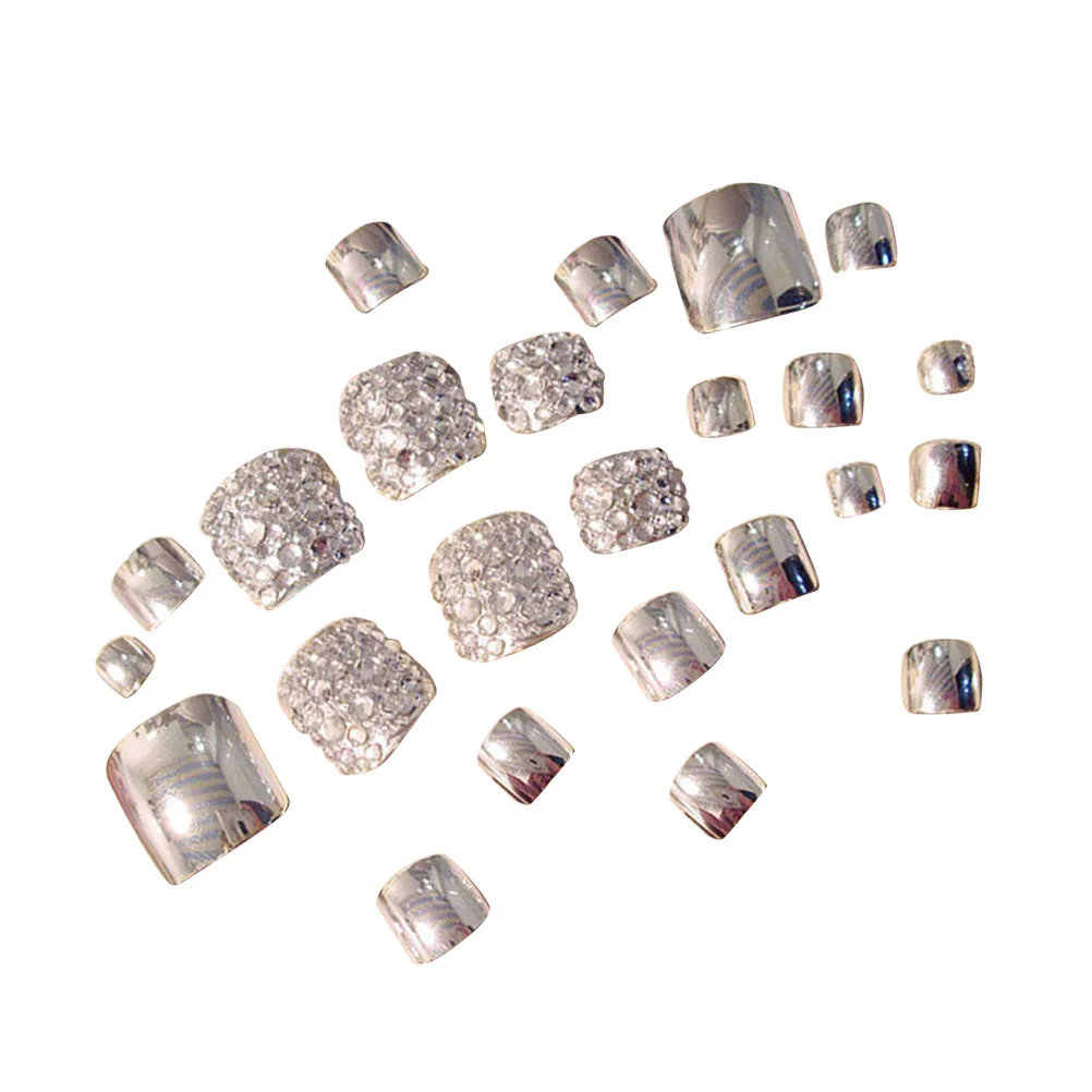 24 قطعة أظافر تو الاصطناعية بريق الفضة غطاء كامل أظافر وهمية مجموعة موضة مسمار نصائح للنساء الأظافر وهمية النساء عمليات تجميل الأظافر #2