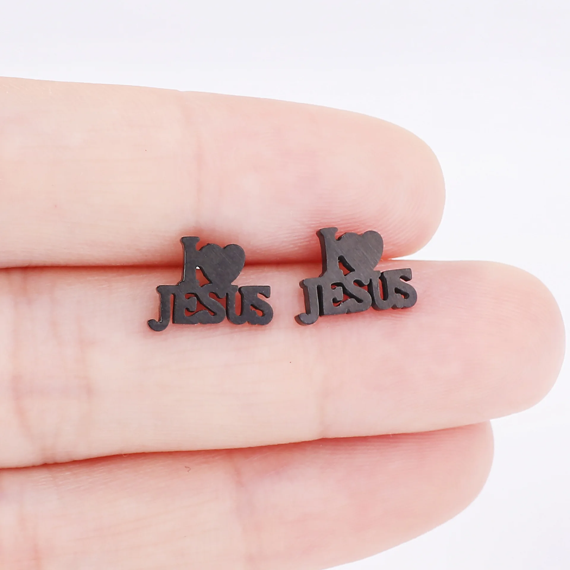 2024 new fashion stainless steel Ilovejesus earrings personality creative all matching earrings female anniversary small gift