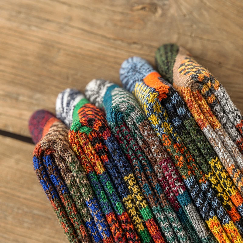 5 pares de calcetines para hombre, calcetines gruesos de lana de oveja, calcetines cálidos de estilo Retro para hombre, calcetines coloridos de moda para botas de nieve, Navidad, Año Nuevo